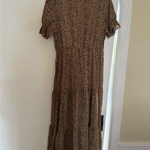 SHEIN Brown and Black Puff Sleeve Midi Dress